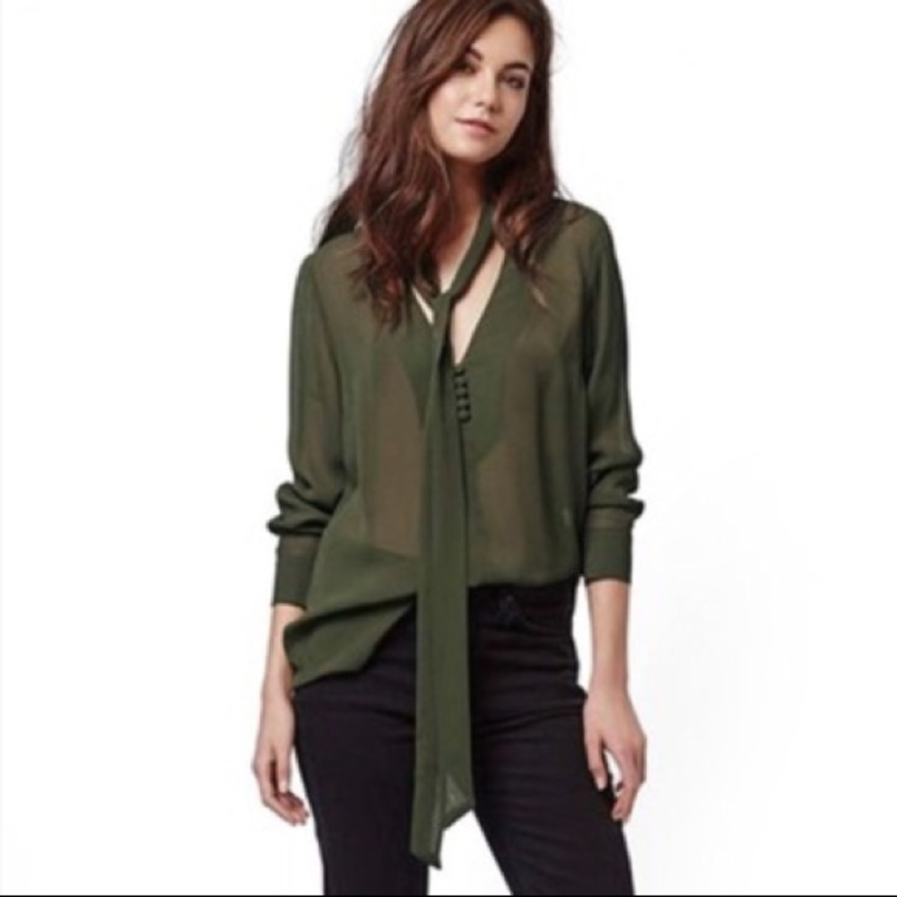 TOPSHOP olive green chiffon blouse